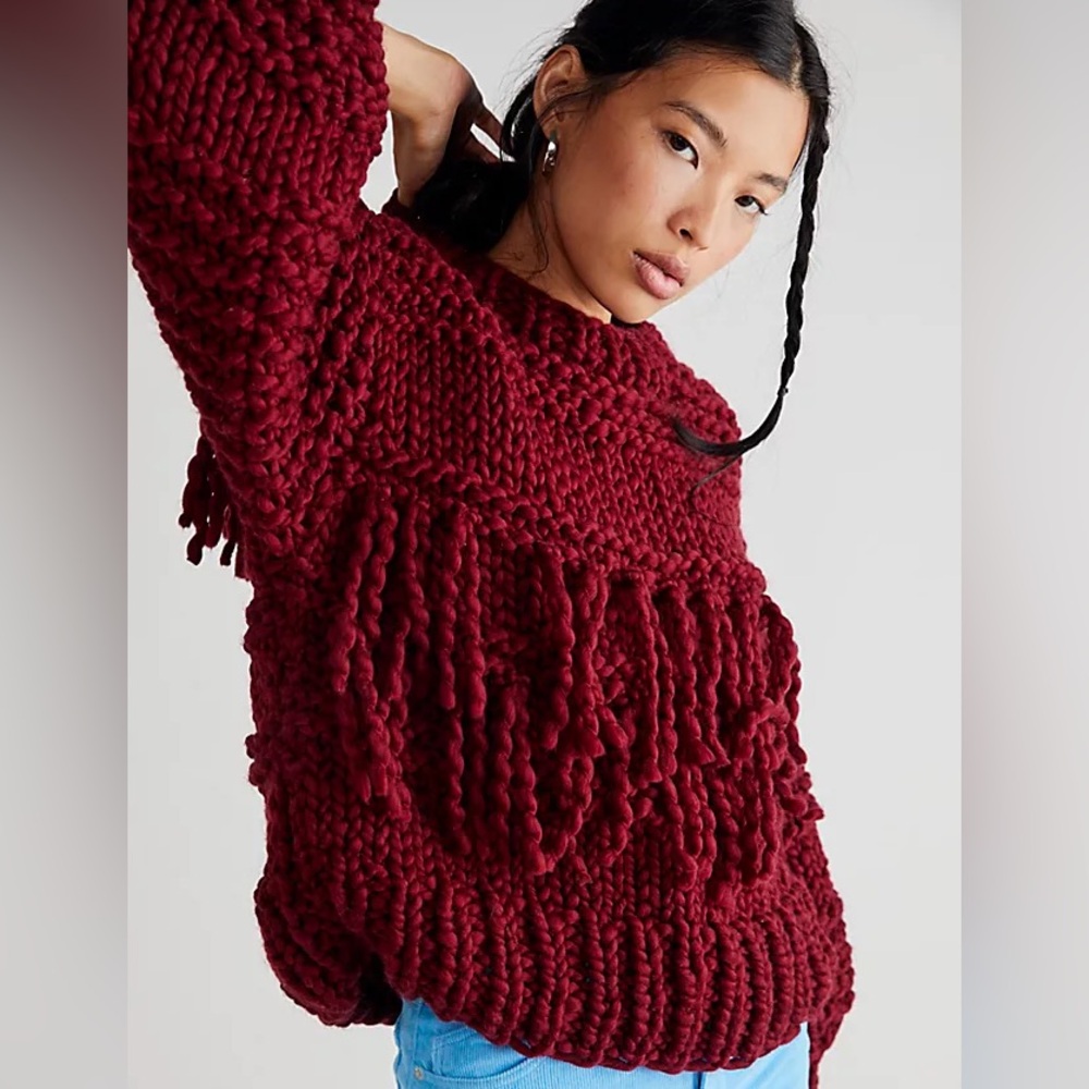 NWT Free People x Loopy Mango handmade wool fringe sweater